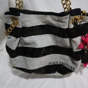 Juicy Couture Black and Grey Sequined Striped Bag